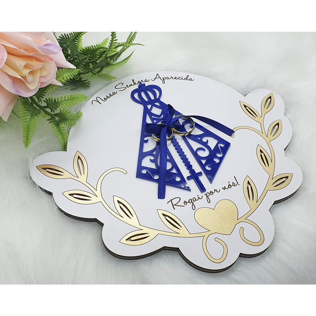 Porta Aliança Nossa Senhora em Mdf Branco Rogai Por Nós 25cm em Oferta na Shopee