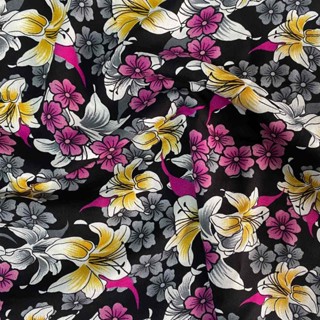 Tecido Viscose Estampada Flor Roxa e Amarela 1,45m Para Roupas