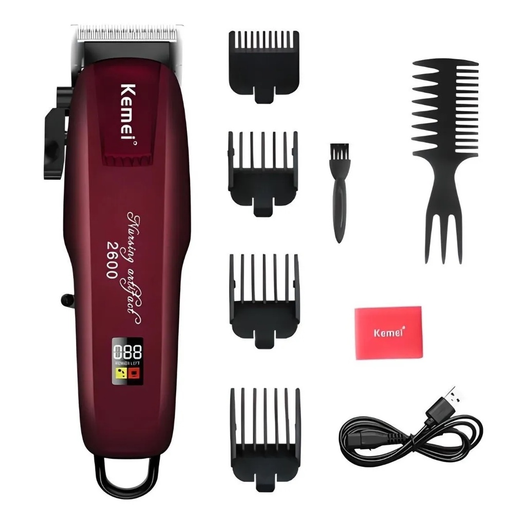 Máquina Cabelo Profissional Sem Fio Kemei Km-pg2600 Bordô