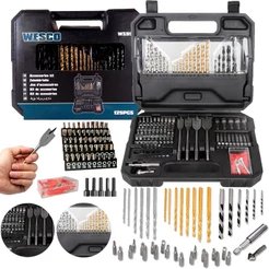 Kit Jogo Brocas Bits Com 125 Peças Profissional Madeira Concreto Ferro Plástico - WESCO WS9958