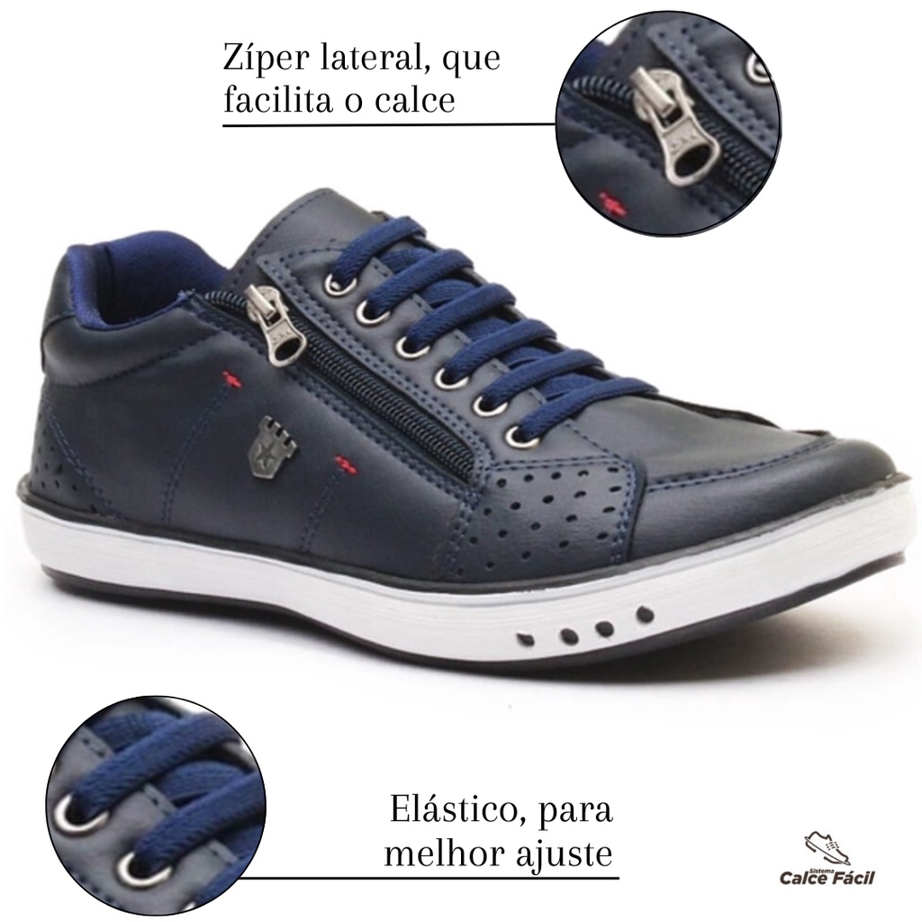 Sapatenis Casual em Couro Vegano Calce Facil Anti Stress Confortavel e Leve Promoção
