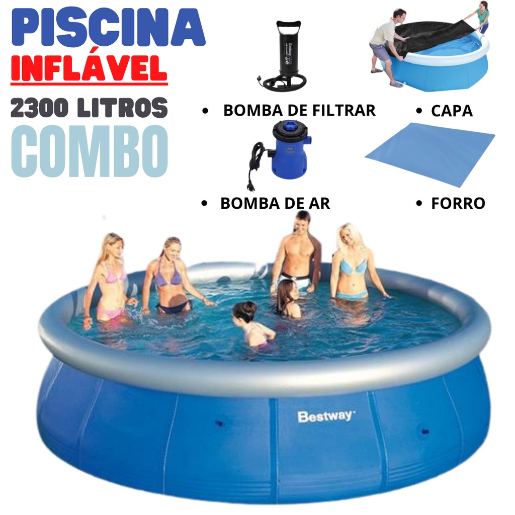 Piscina Inflável 2.300 Litros com Capa de Proteção, Forro, Bomba de Ar, Bomba de Filtragem 127V