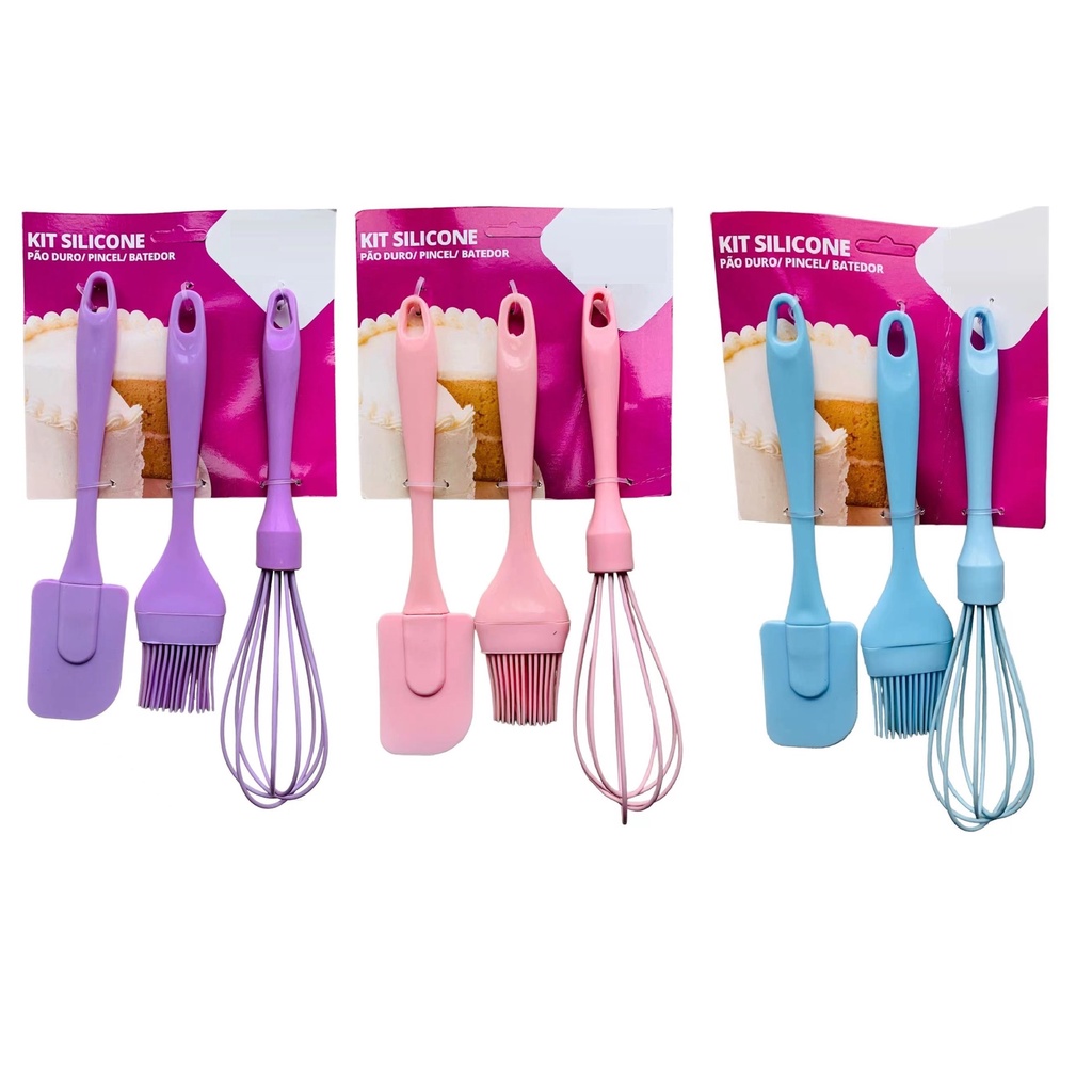 Conjunto 3 Peças Batedor, Pincel E Pão Duro De Silicone  Culinário