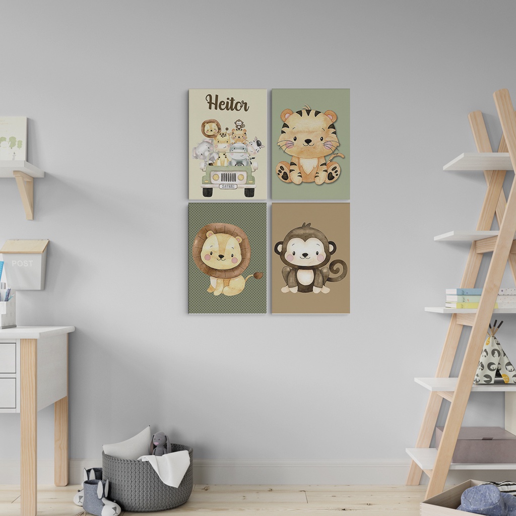 Quadro Decorativo Safari Com Nome Personalizado Decoração Quarto Infantil Bebê — imagem 2 de 2