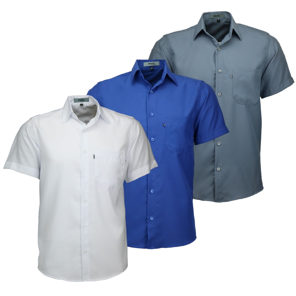 Kit 3 Camisas Microleve Amil Com Bolso Manga Curta Não Amassa Lançamento