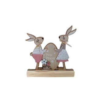 Casal Coelho Decorativo de Páscoa - Enfeite de Mesa - Modelo Feliz Páscoa