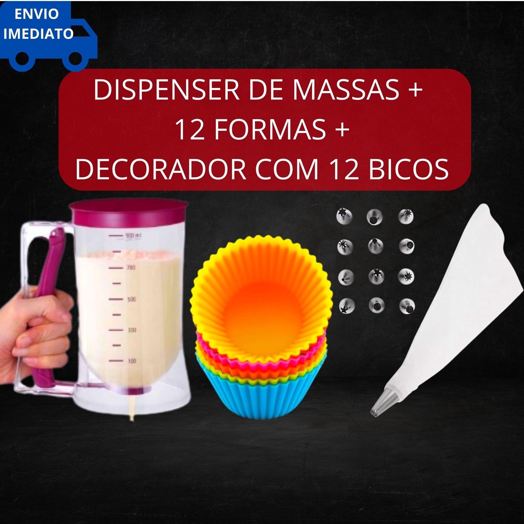 Kit Dispenser De Massas 12 Formas De Cupcake E Saco De Confeitar Com 12 Bicos Shopee Brasil 2781