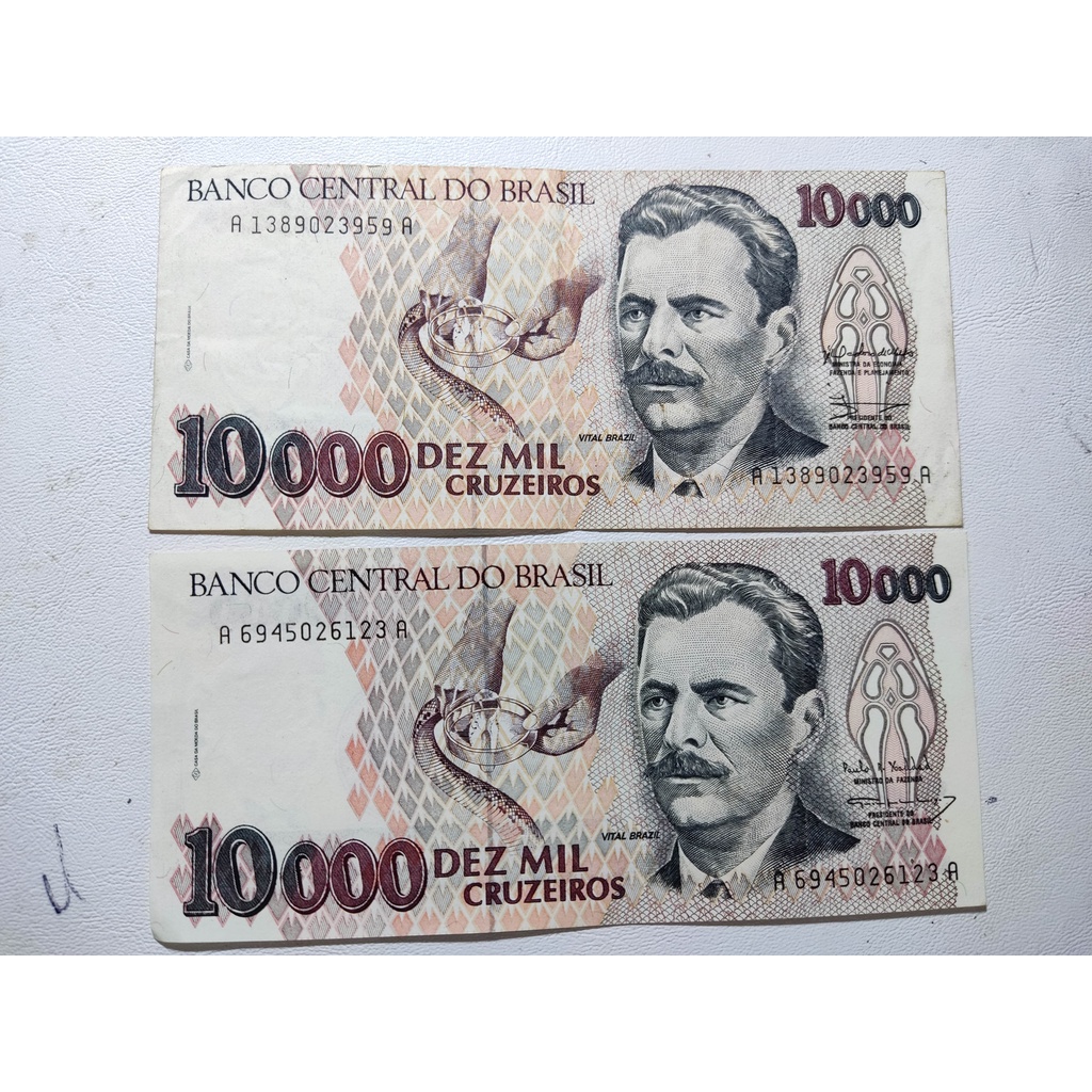 2 Notas Cédulas 10000 Dez Mil Cruzeiros – Vital Brazil – 1992