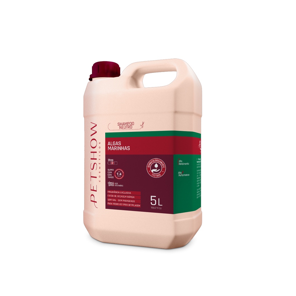 Shampoo Algas Marinhas 5l Pet Show Longa Fixação Diluição 1:4 Banho E Tosa