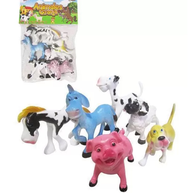 Kit 6 Animais Da Fazenda De Plástico Cão Porco Ovelha Cavalo
