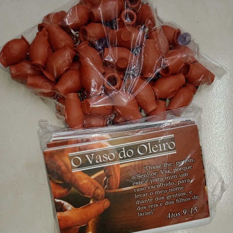 kit vaso do oleiro envelope com 50 und + botija com porta óleo com 50 und igreja evangelica lembrancinha
