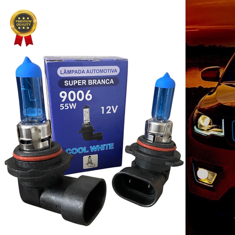 Kit Lâmpadas Super Brancas PAR HB4 12v 55w 9006 8500K Efeito Xênon