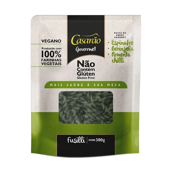 Macarrão Fusilli Gourmet c/ Espinafre, Berinjela c/ Chilli Sem Glúten e Vegano Casarão 300g *Val.260426