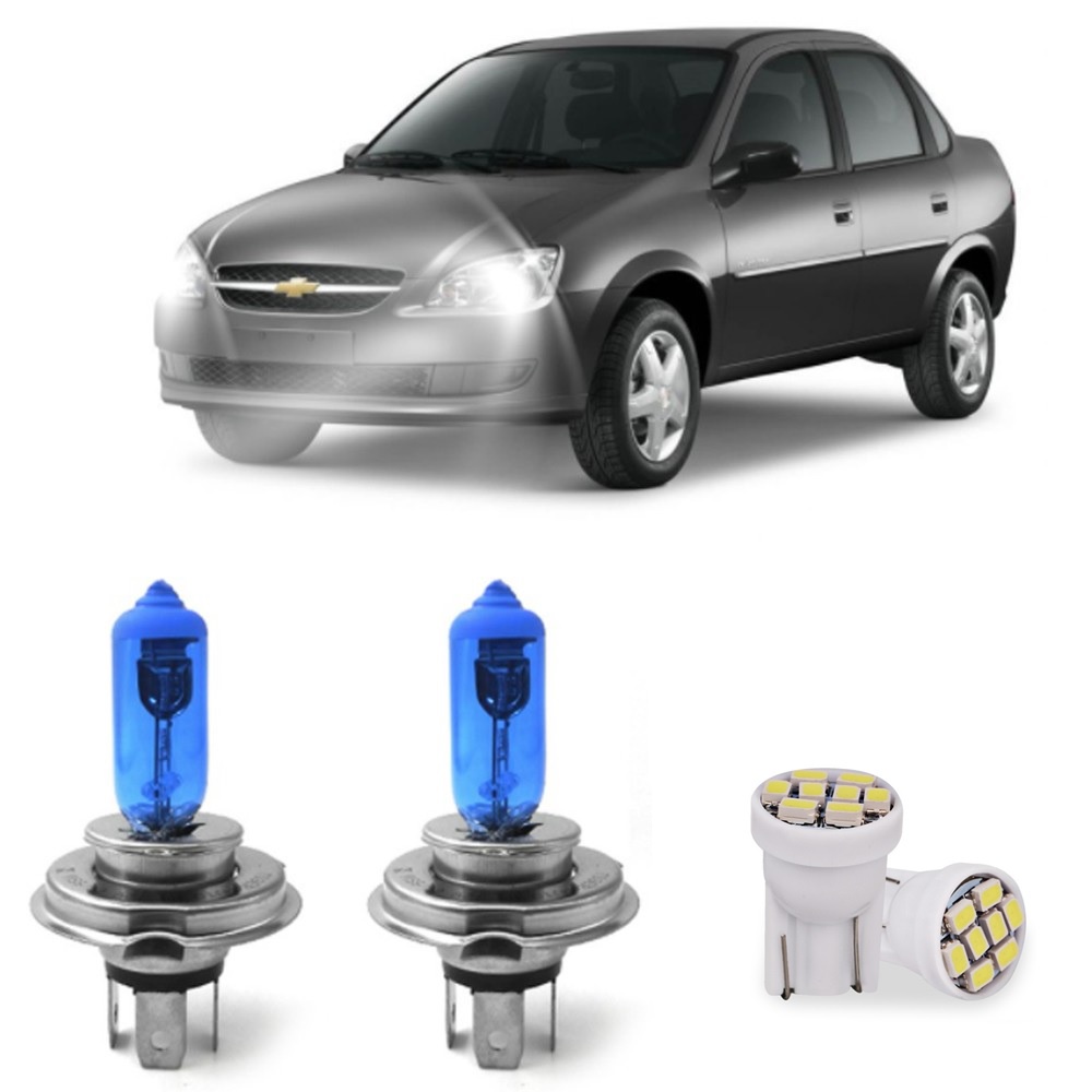 Kit Lâmpada Super Branca Chevrolet Classic H4 + Pingo Led em Oferta na Shopee