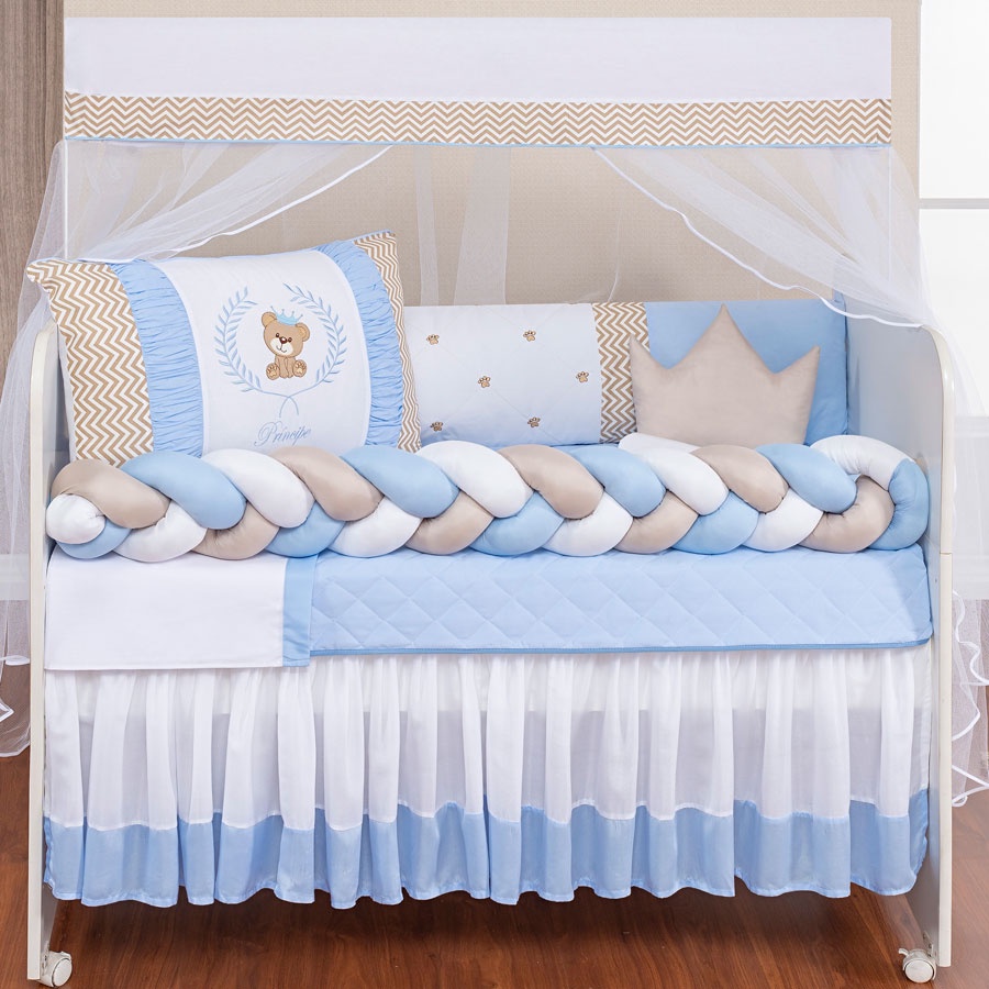 Kit Berço Mundo Azul Ursinho Teddy 11 Peças em Oferta na Shopee