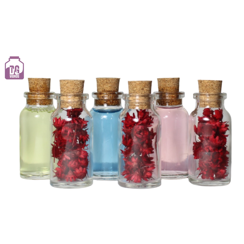 Kit com 5 vidrinhos com rolha - 8,5 10 e 15 ml - Lembrancinha de Aniversário
