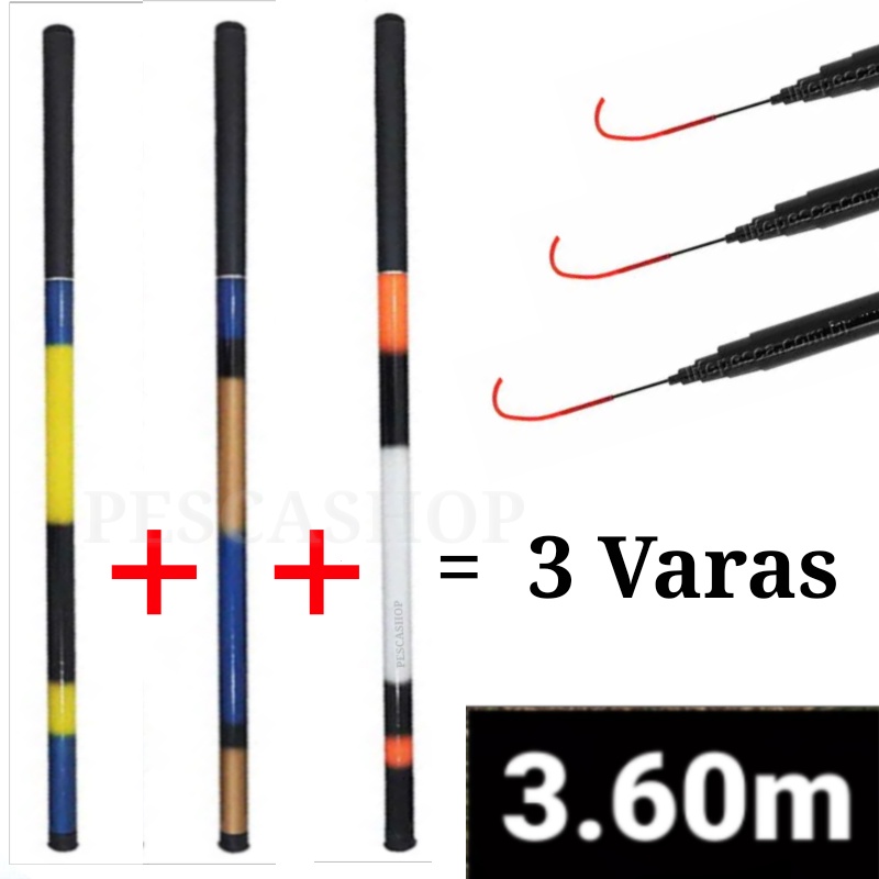 Kit 3 Varas Telescópicas Lisa / 3,60M - 40% Carbono - C.W 8-18lbs - Cmik