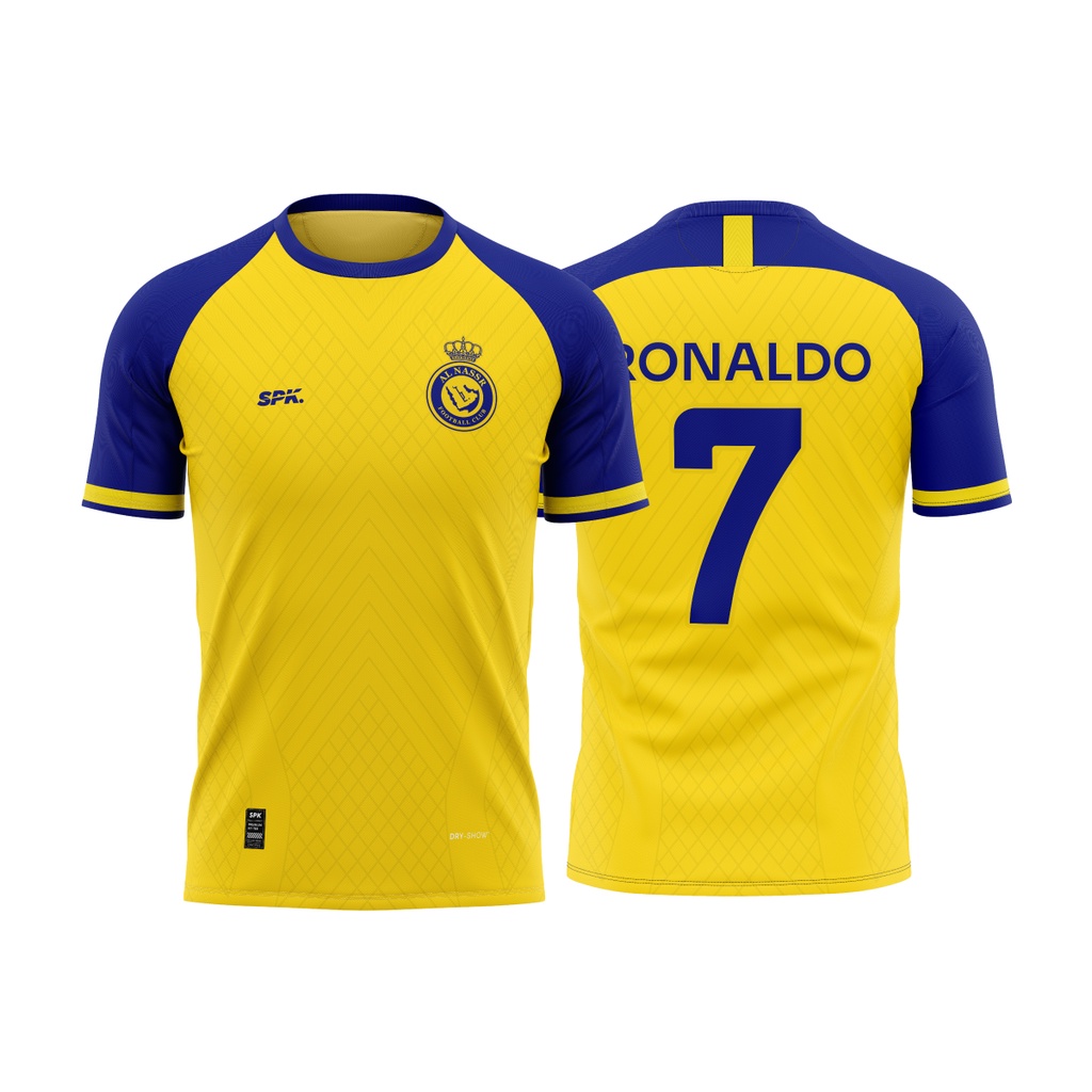 Nova Camisa Al Nassr Cr7 Novo Time Cristiano Ronaldo Número 7 - 2023 Lançamento - Azul e Amarelo - Masculino / Feminino e Infantil