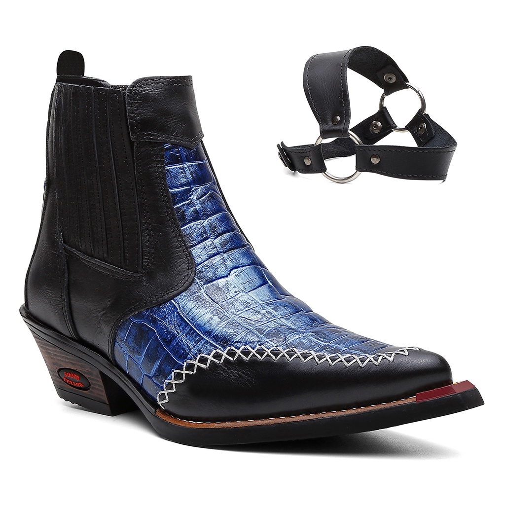 Botina Country Bota Texana Masculina Couro Legítimo Cano Médio Fico Fino