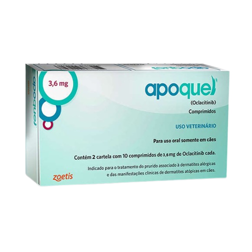 Apoquel 3,6 mg Trata Dermatite Alérgica P/ Cães 20 Comprimidos