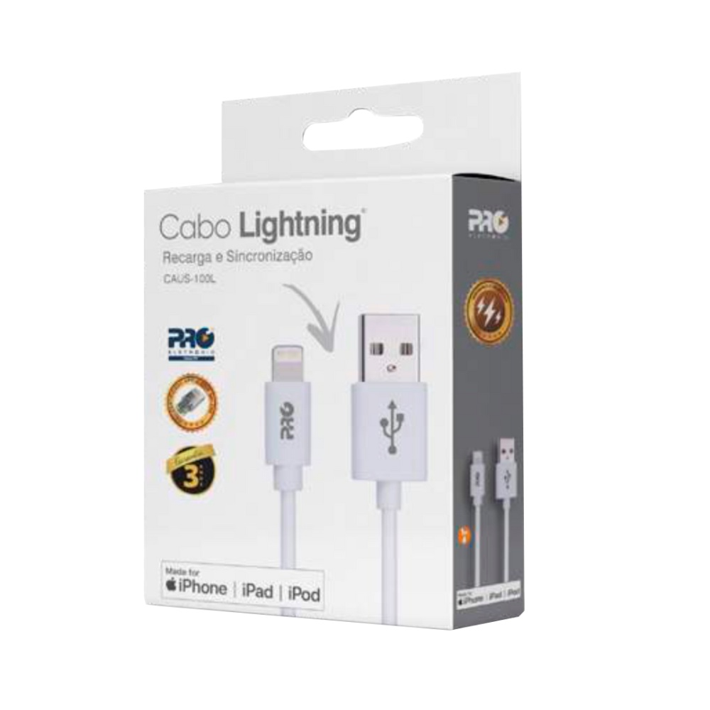 Cabo Original para iPhone | iPad | USB Tipo Lightning Homologado pela Apple Proeletronic