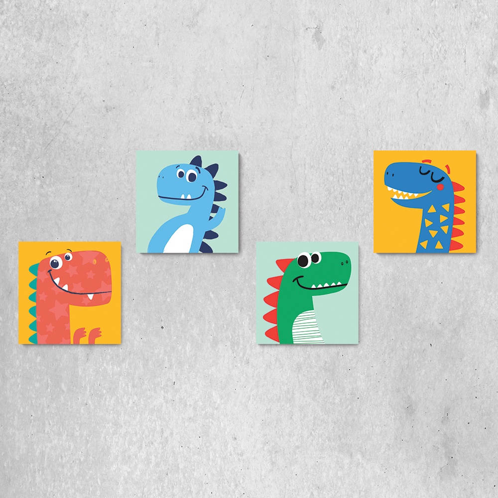 Kit 4 Quadros Decorativos Dino Dinossauros Astronauta Infantil Bebe Baby Quarto Menino Menina Placas - 0062ktpl4