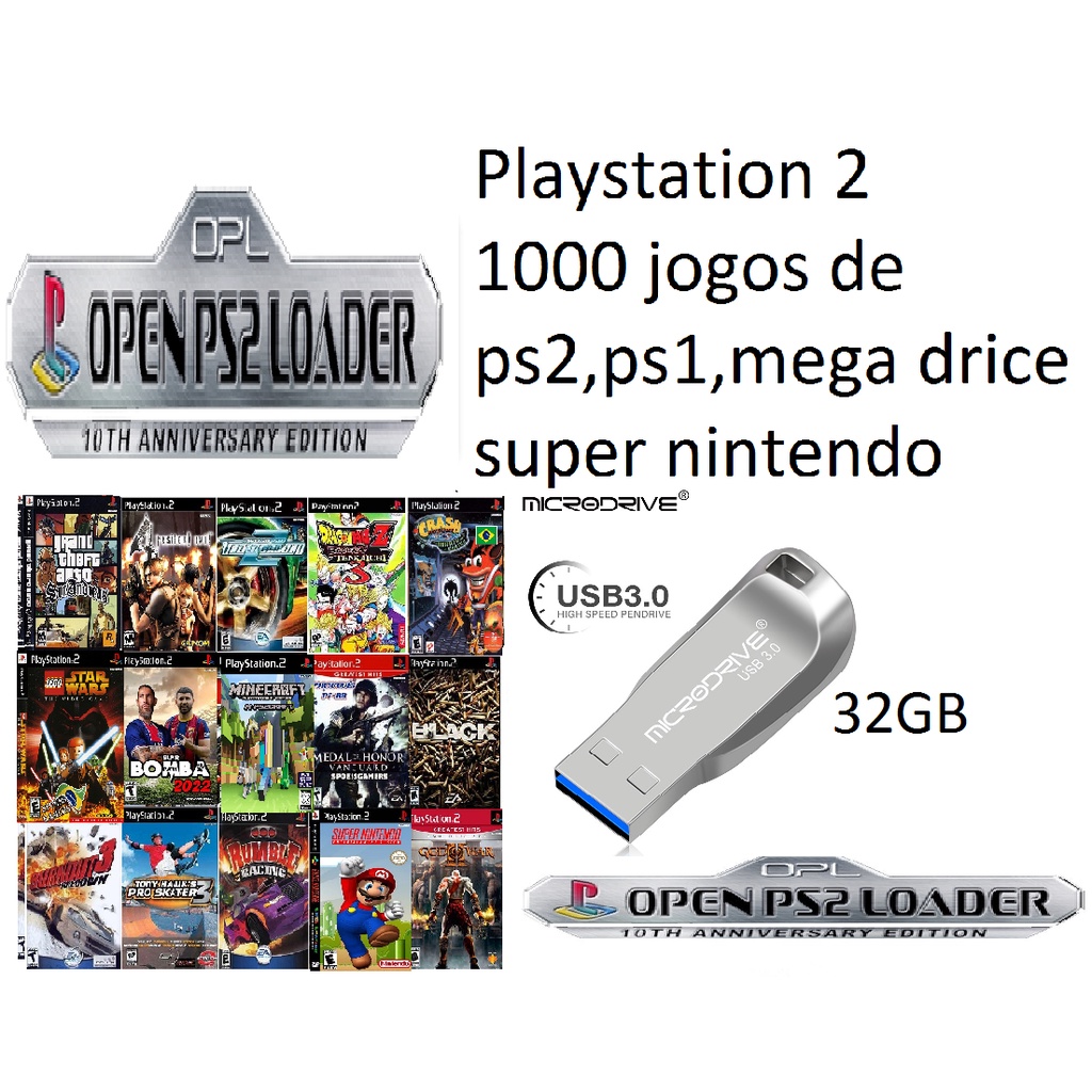 Pen Drive 32gb para Ps2 Pronto para O.P.L