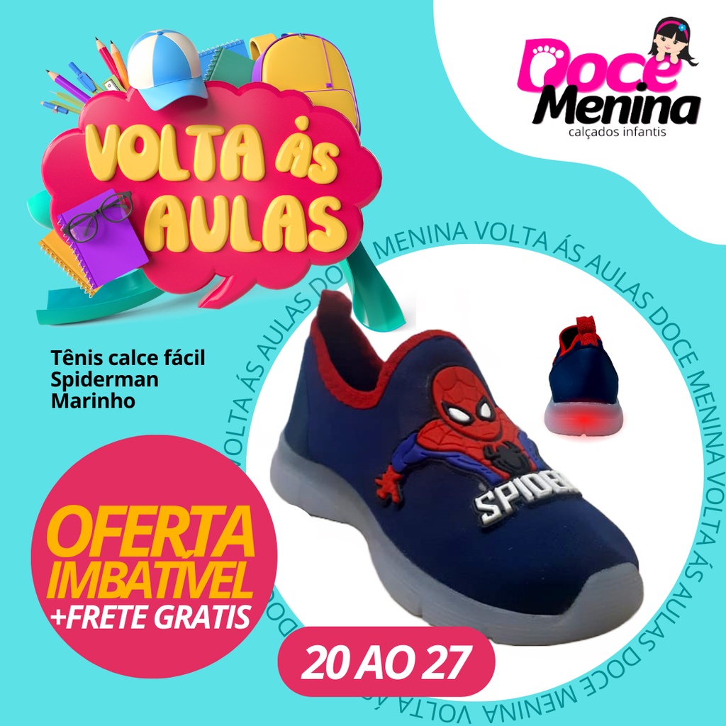 TÊNIS CALCE FÁCIL SPIDERMAN SOLA LED + FRETE GRÁTIS (OFERTA VOLTA ÁS AULAS !!!)