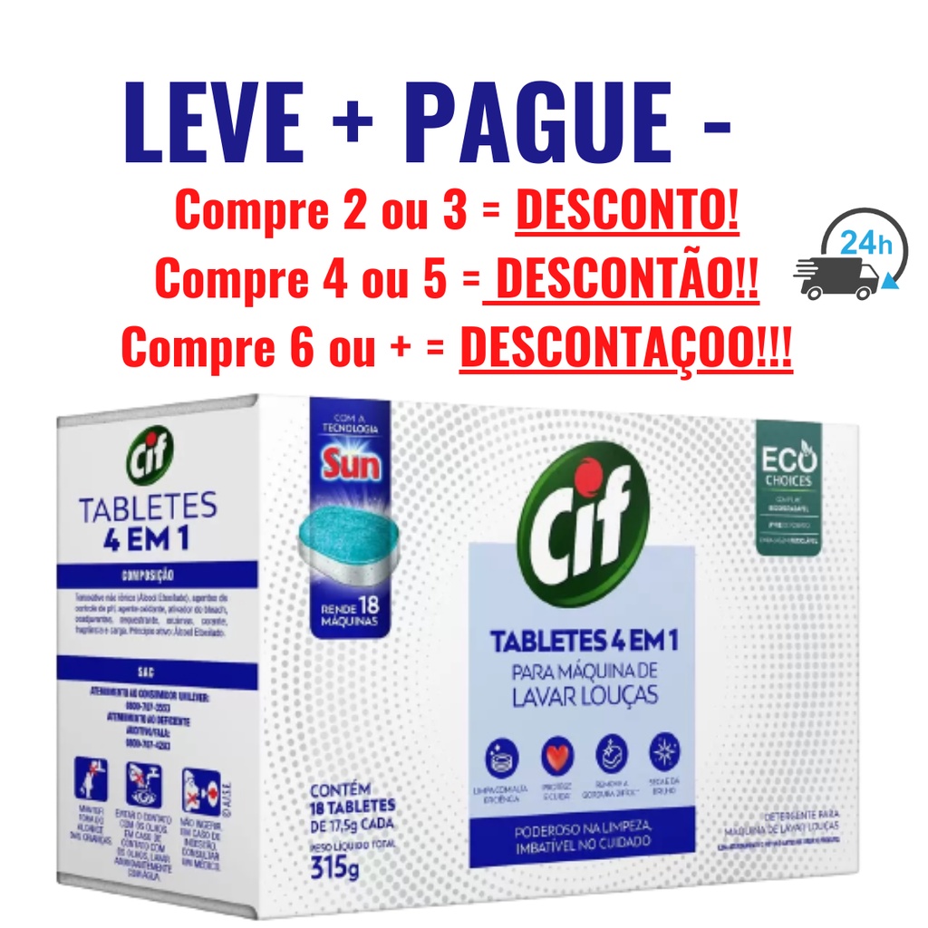 Detergente Lava-louças Cif e Whashing - 4 Em 1 - Tablete Pó - Escorrega ...