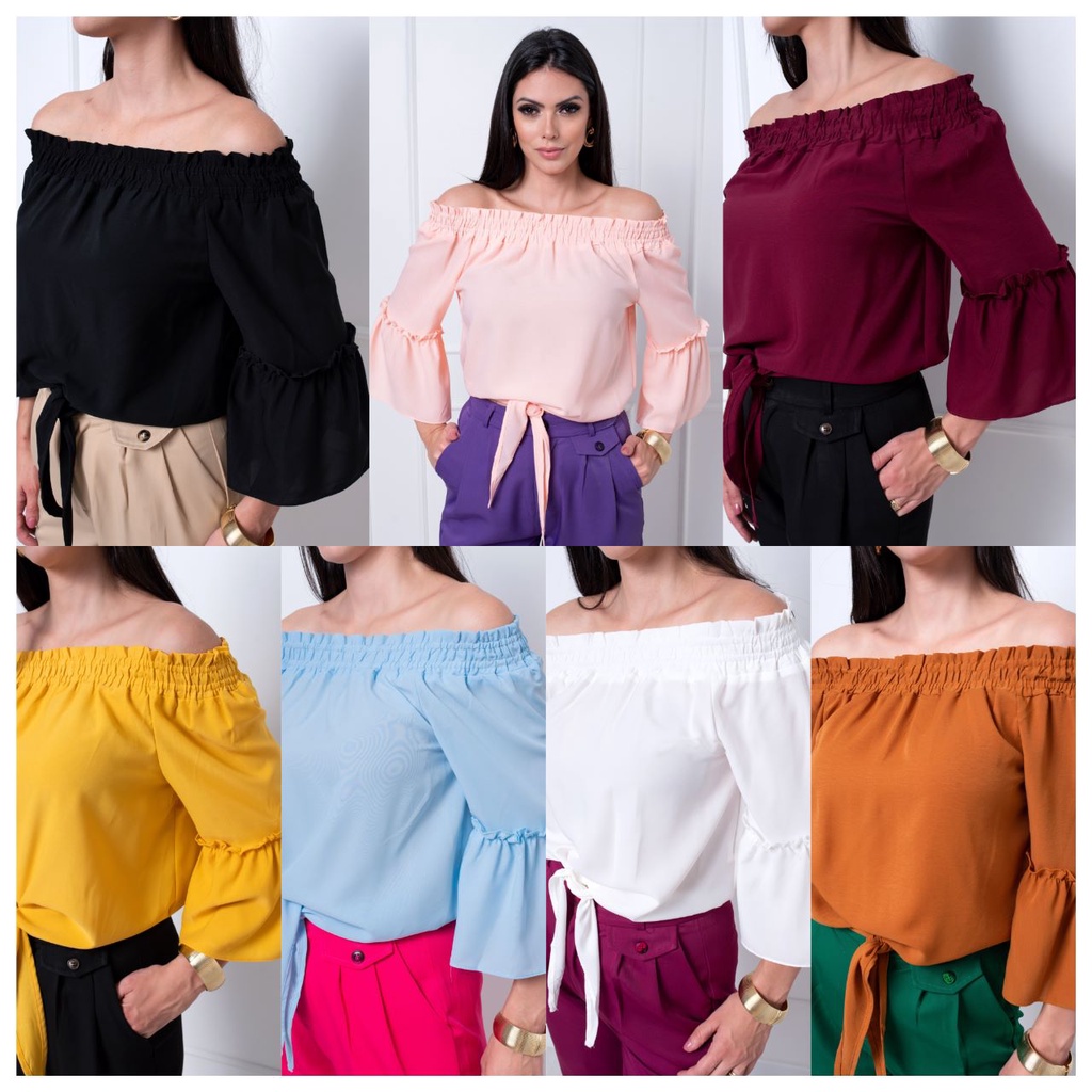 Blusa ciganinha ombro a ombro manga longa