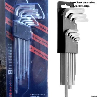 Kit Jogo de Chave Torx + Allen Grande Longa Com Furo