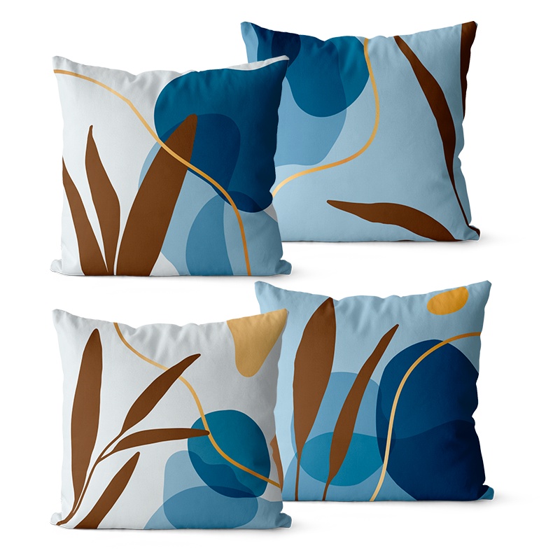 Kit 4 Capas de Almofadas Decorativas 45x45 - Folha Azul