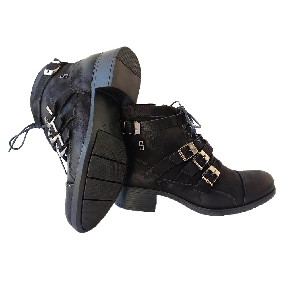 Bota Coturno Feminina Doha Silva&Silva Em Couro Preto Moda Linda
