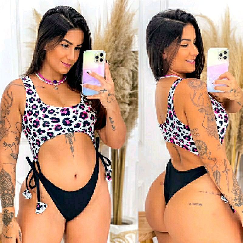 Body Biquíni Maiô Blogueirinha Animal Print onça
