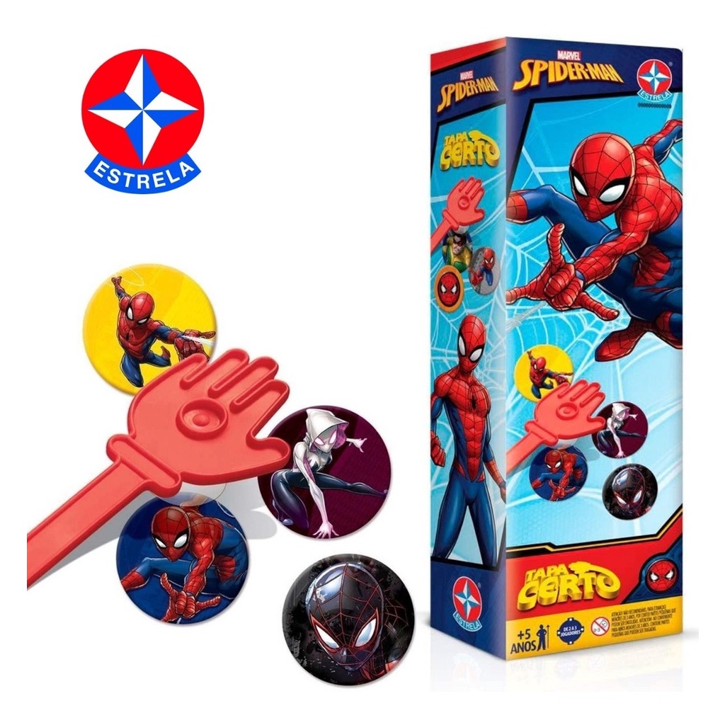 Jogo Tapa Certo Homem Aranha Spider Man Marvel Estrela Oficial Divertido Brinquedo Jogo do Homem Aranha Jogo da memória com mãozinha com ventosa Brincar Tapa certo original da estrela jogos