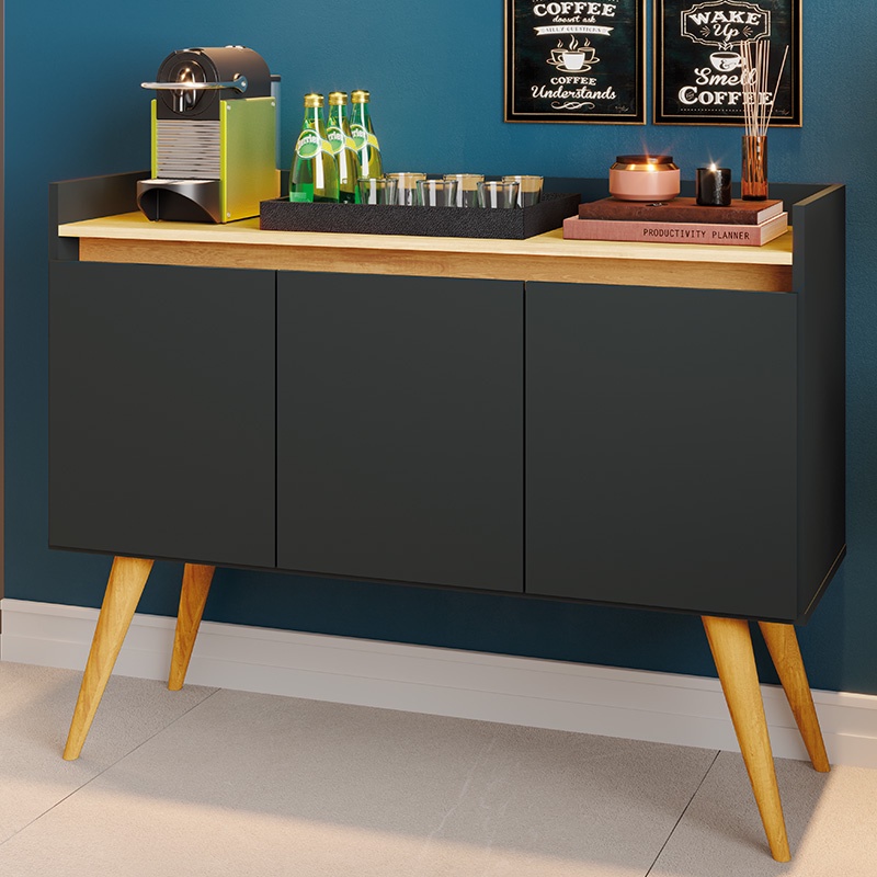 Aparador Buffet Sala Gold 3 Portas com Pés de Madeira Maciça em Oferta na Shopee
