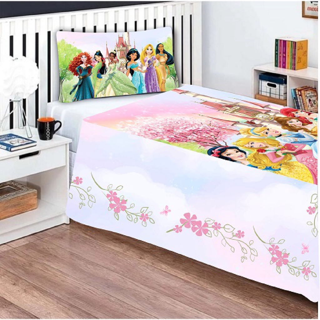 Jogo Lençol Cobre Leito + Fronha Quarto Infantil Princesas em Oferta na Shopee