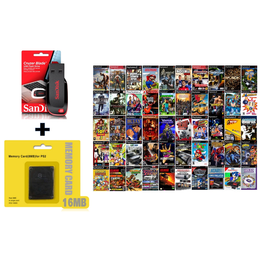 Kit Opl Memory Card Ps2 + Pendrive 64 Gb + Jogos