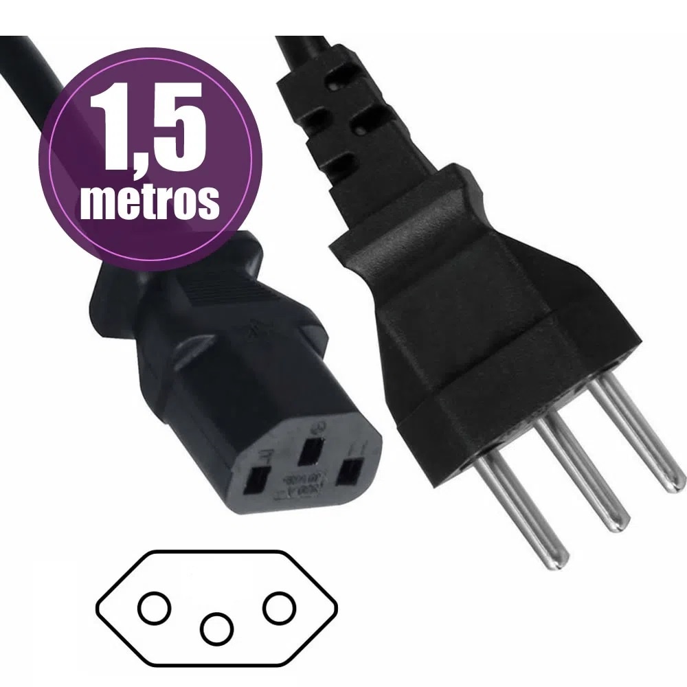 Cabo De Força Tripolar Para Tvs / Cpu / Fontes/ 1,5 Metros