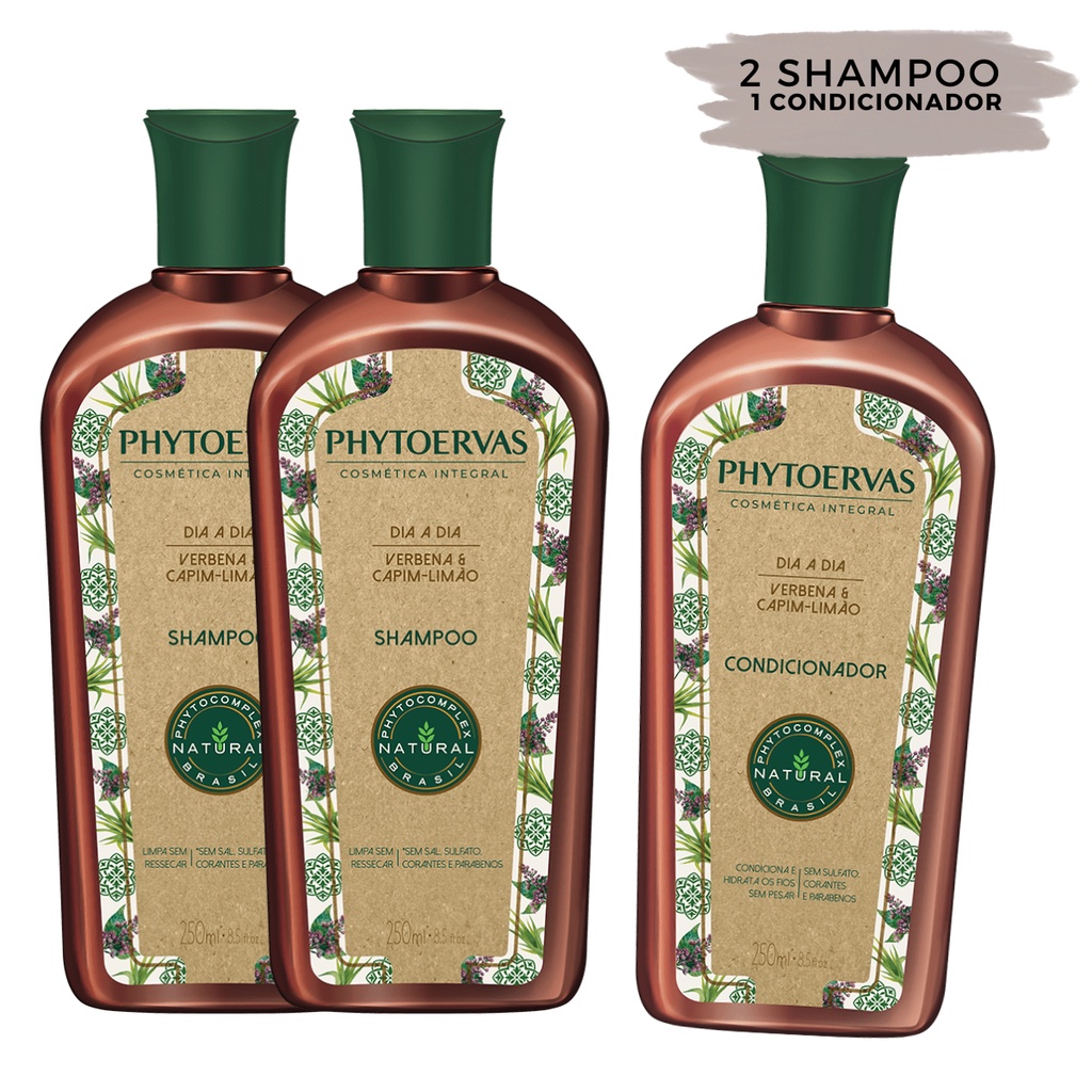 Kit 2 Shampoo 1 Condicionador Dia a Dia Verbena e Capim-limão Phytoervas