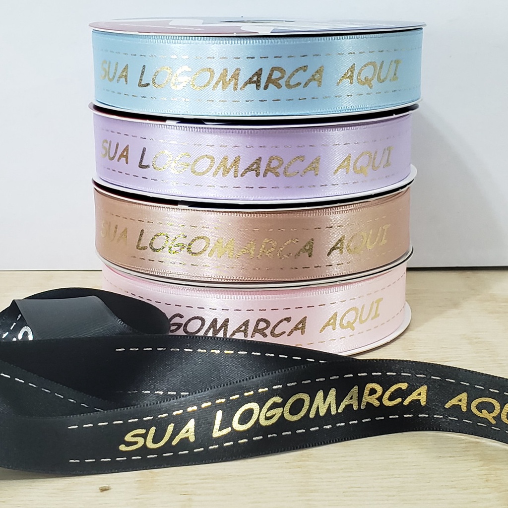 Fita cetim personalizada 22mm de 5 e 10 metros cor de impress o preto