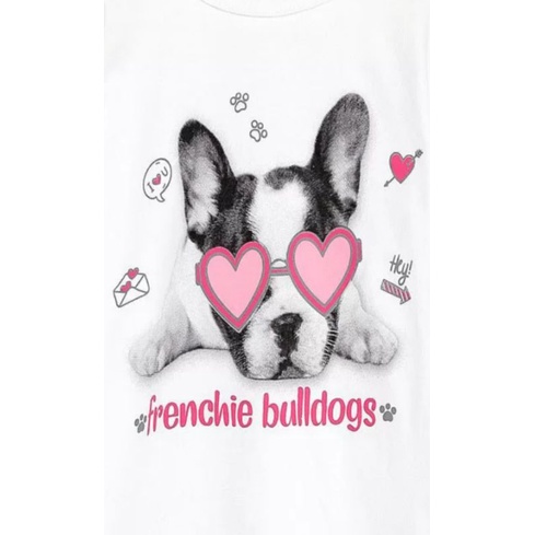 Blusa branca feminina Elian infantil manga longa menina bulldog branca