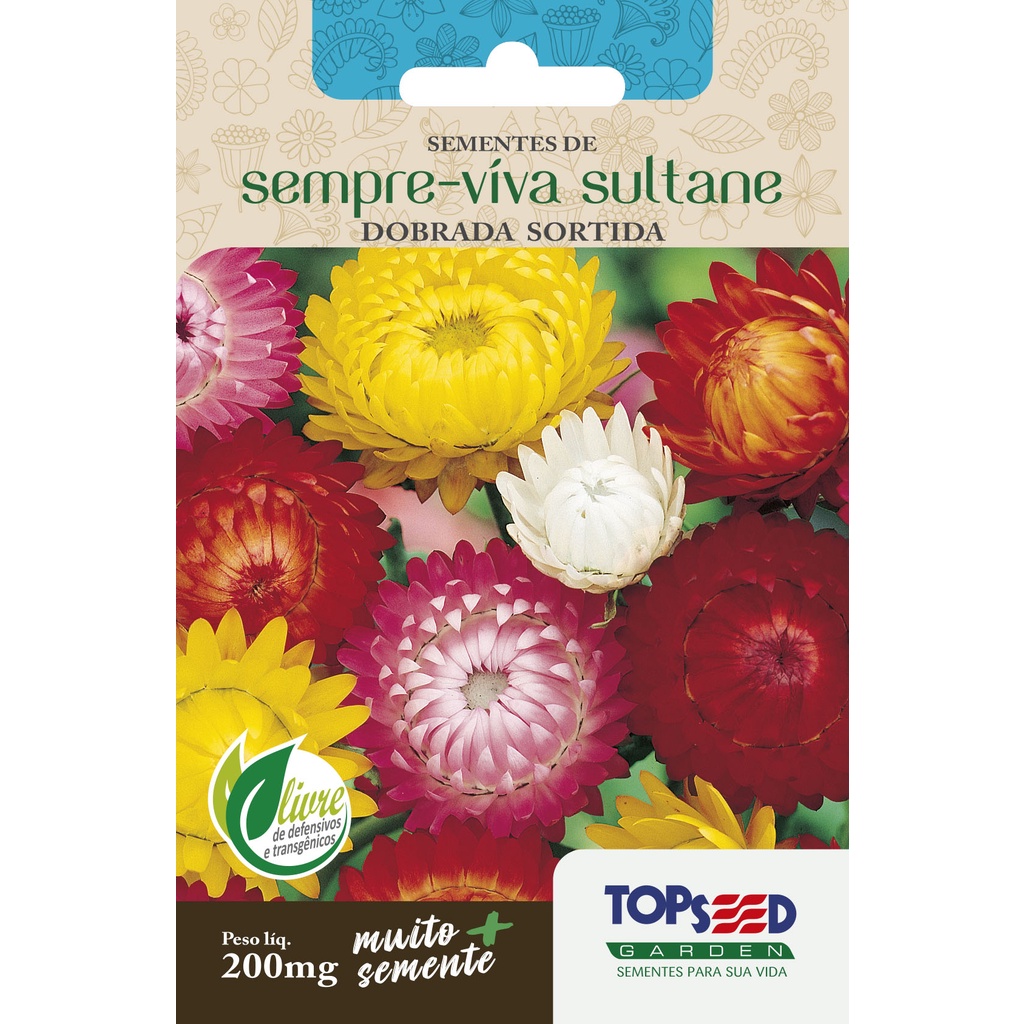 Sementes de Sempre Viva Sultane Dobrada Sortida 200mg Flores Jardins Vasos
