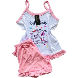 Kit de 2 Pijamas Infantil Short doll Malha Menina
