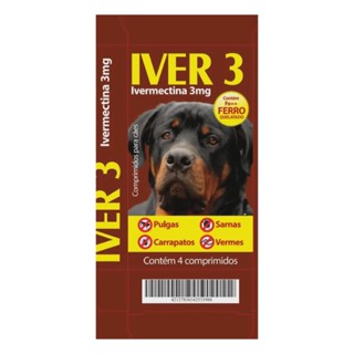 Iver 3 Ivermectina 3mg para Cães de 5 a 15kg Contra Vermes, Pulgas, Carrapatos e Sarnas