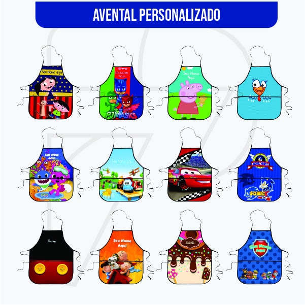 Avental Escolar Infantil Personalizado com Nome Vários temas em Oferta na Shopee