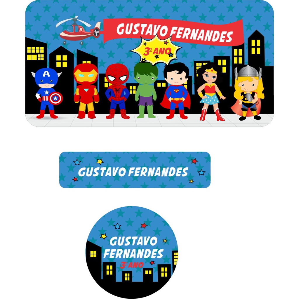 Etiqueta Escolar Personalizada os Vingadores Baby Cute em Vinil