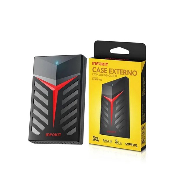 Case para HD 2.5 polegadas SATA III USB 3.0 com LED INFOKIT ECASE-350 - detalhe