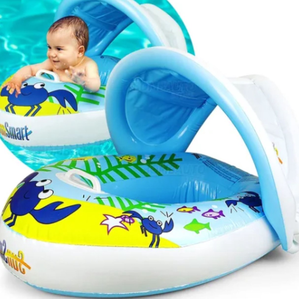 Boia Inflável Com teto Cobertura Infantil Baby Float Para Criança Bebe Piscina Lazer e Verão Envio Imediato