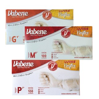 Luva Plástica ViniFlex VABENE Descartável Sem Pó caixa com 100 unidades - Tamanhos P M G